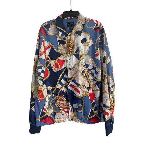 GUC Forever 21 Men Vintage Nautical Theme Windbreaker Water Resistant Size XL - Picture 1 of 5